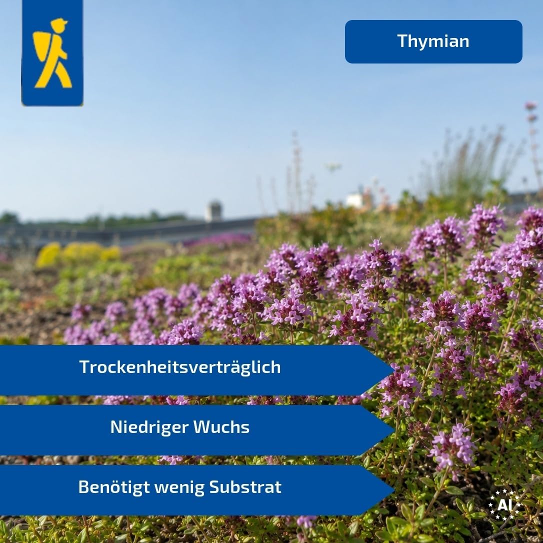 Kiepenkerl Dachbegrünung Kräutermix 801912 - Trockenheitsverträgliche Grasarten und Pflegeleichte Kräuter - Grassamen, Saatgut, Mehrjährig