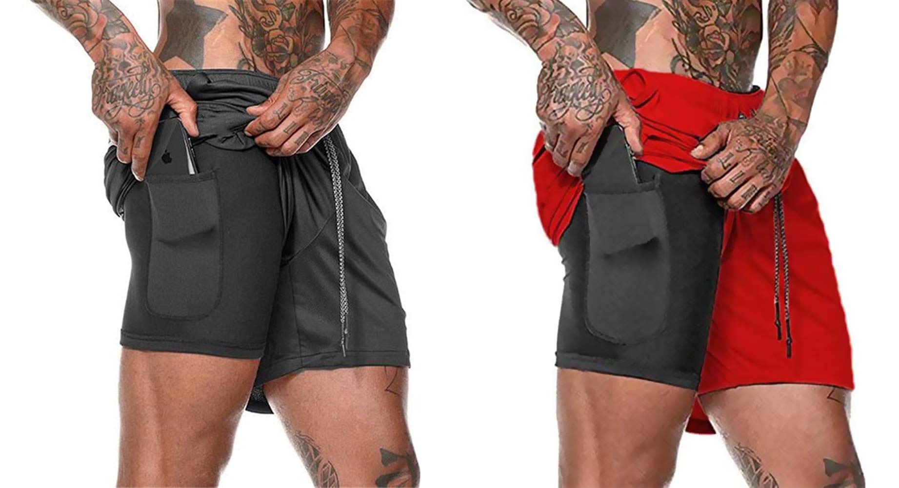 Smilily Men's 2-in-1 Running Shorts Quick Drying Breathable Active Exercise Jogging Cycling Shorts