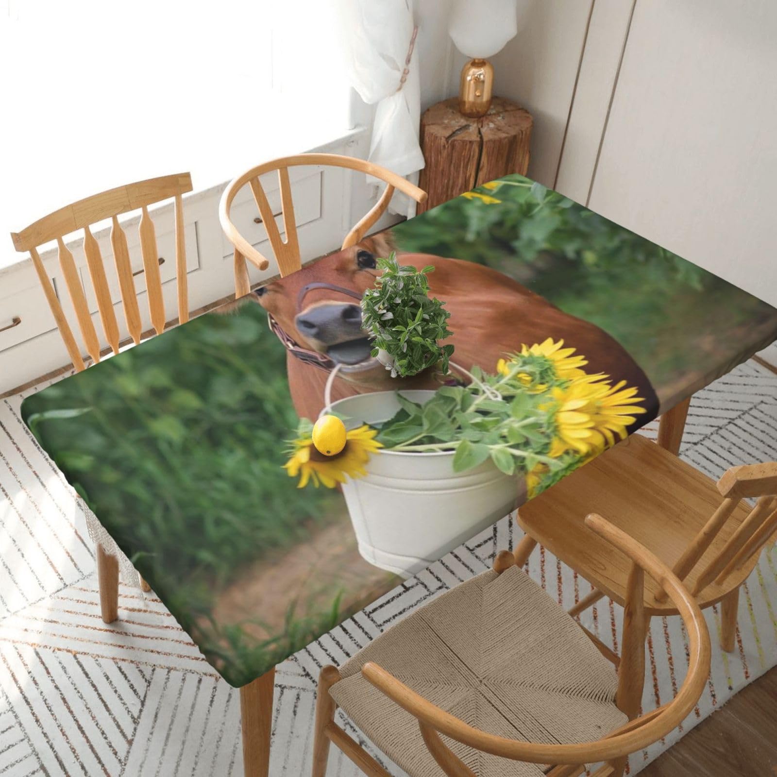 BNVSADC cow in sunflowers Printed 5FT Tablecloth Polyester Kitchen Water Resistant Table Cloth Dining Table Decoration Table Covers, 152x76 CM
