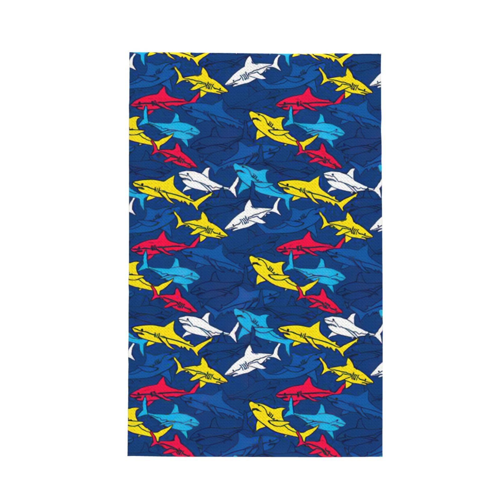 CKGODGF Shark Print Absorbent Waffle Dishcloths,Kitchen Towels With Hanging Loops,Tea Towels.