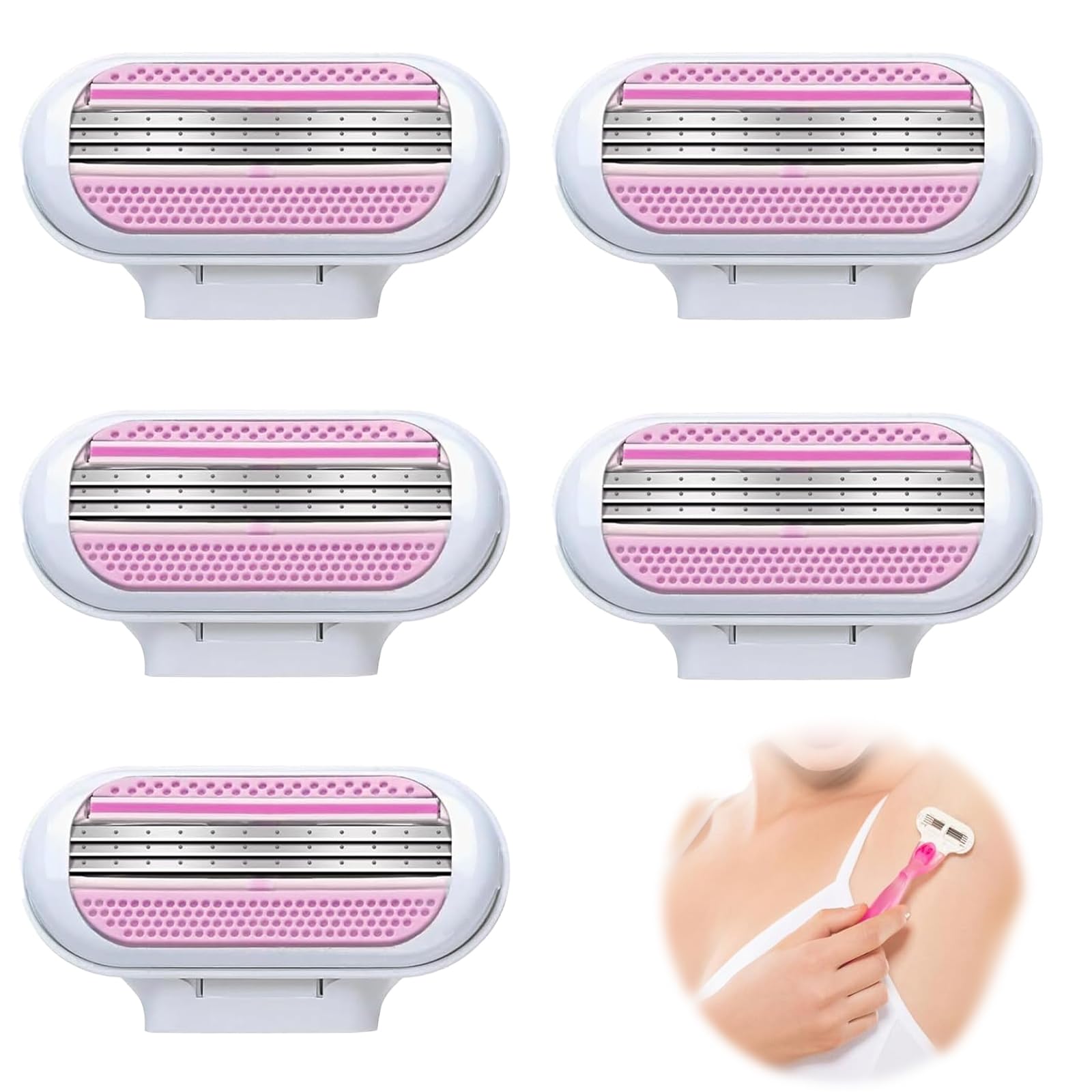 5Pcs Razor Blades Women,Womens Razor Refill,3 Layer Blade Design for Women's Razors Comfort Edge for Women Shaving, Washable Easy to Replace