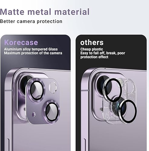 Miniatura 4 de Korecase Paquete de 2 Protector de lente de cámara para iPhone 15iPhone 15 Plus 9H Película de cubierta de cámara de vidrio templado, compatible con