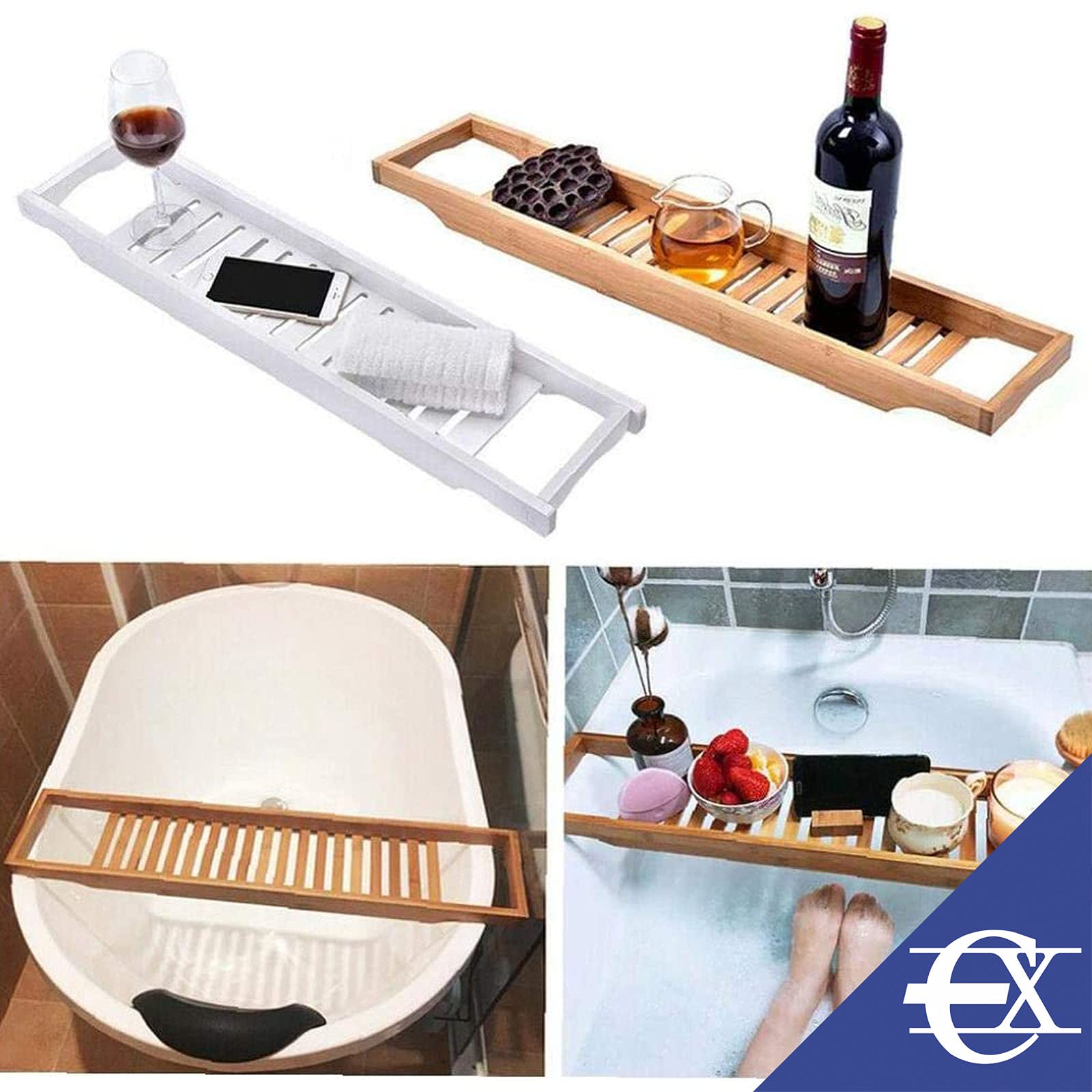 EUROXANTY Bandeja para Baño de Bambú | Acabado en Madera Natural | Soporte para Bañera | 68 x 14 Centímetros |