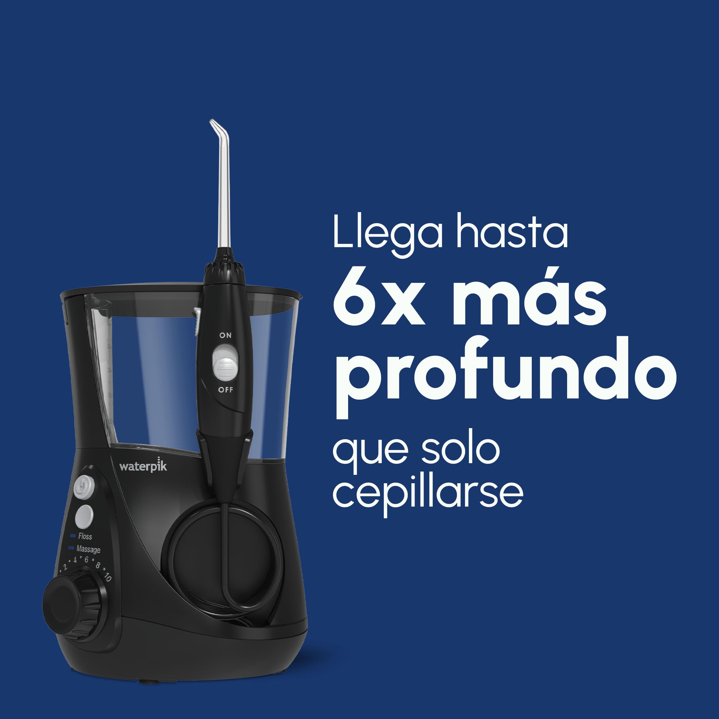 Waterpik Ultra Irrigador Dental Sobremesa Profesional con Agua a Presión y Sistema Avanzado de Control de Presión Mediante 10 Posiciones con 6 Boquillas, Eliminación de Placa Dental, Negro (WP-662EU)