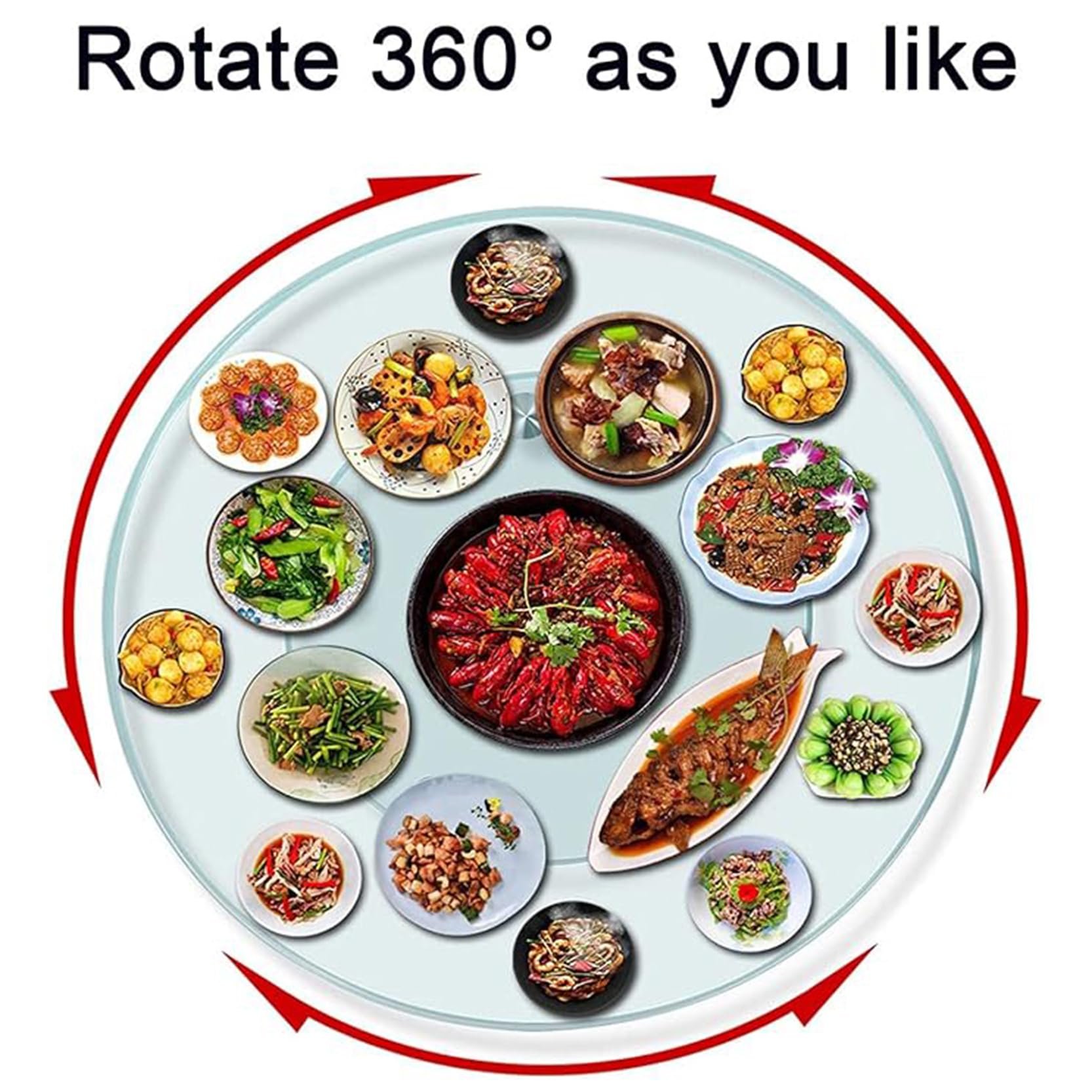 Piatto Girevole Trasparente Lazy Susan, Grande Lazy Susan per riunioni di Famiglia e Banchetti con Cuscinetto in Lega di Alluminio, Silenzioso e Liscio, Vassoio Girevole in Vetro temperato (