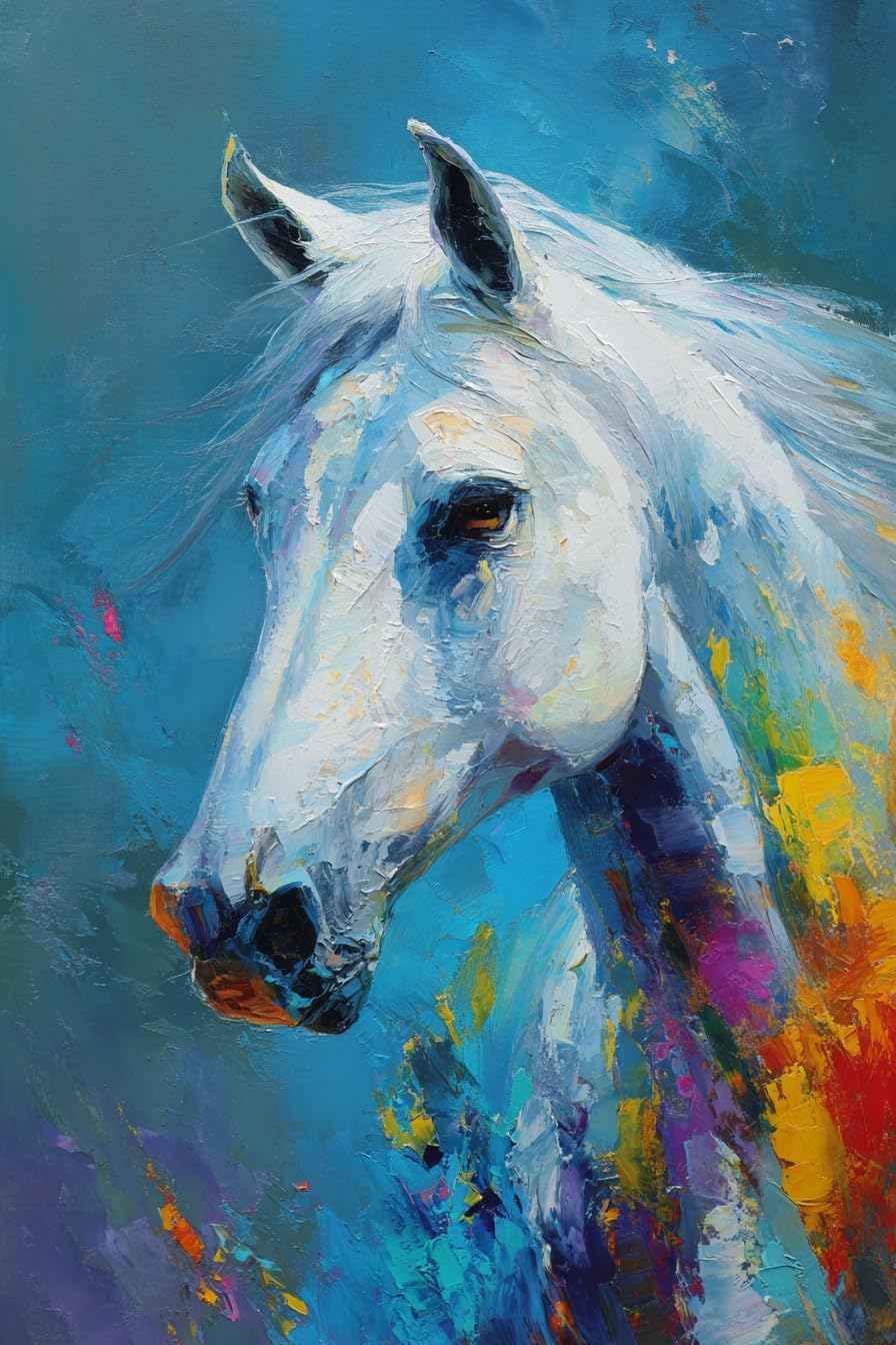 WANGWANGMIAO Paint by Numbers for Adults -White Horse-Painting by Numbers for Kids,Oil Number Painting Kits for Home Wall Decor，20x16inch，with Frame
