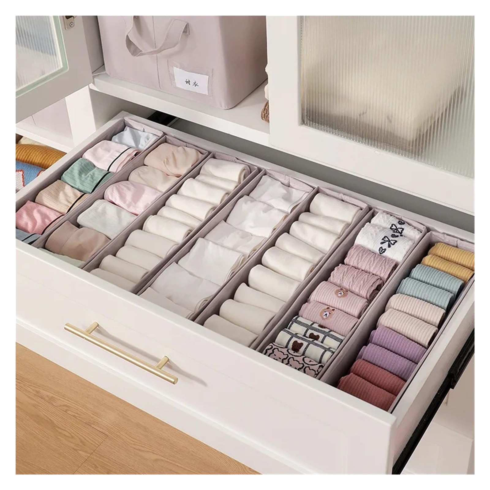 Organisateur de tiroir Boîte de rangement pliable for sous-vêtements et chaussettes, boîtes à culottes, organisateur vêtements, armoires, tiroirs, séparateur garde-robe chambre(4 pieces)