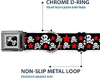 Vista 5 de Buckle-Down Collar de perro con hebilla de cinturón de seguridad, calaveras y estrellas, negro/blanco/rojo, 1 pulgada de ancho, se adapta a cuello