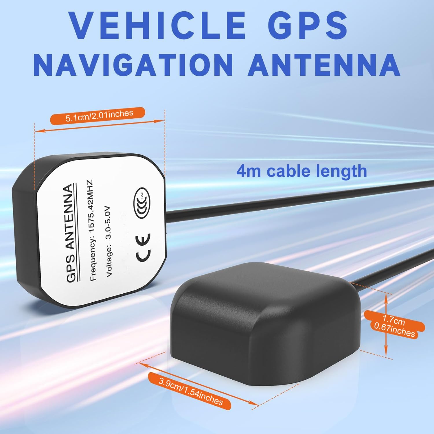 Greluma Antenna GPS Attiva Impermeabile 4m SMA Maschio per Veicoli