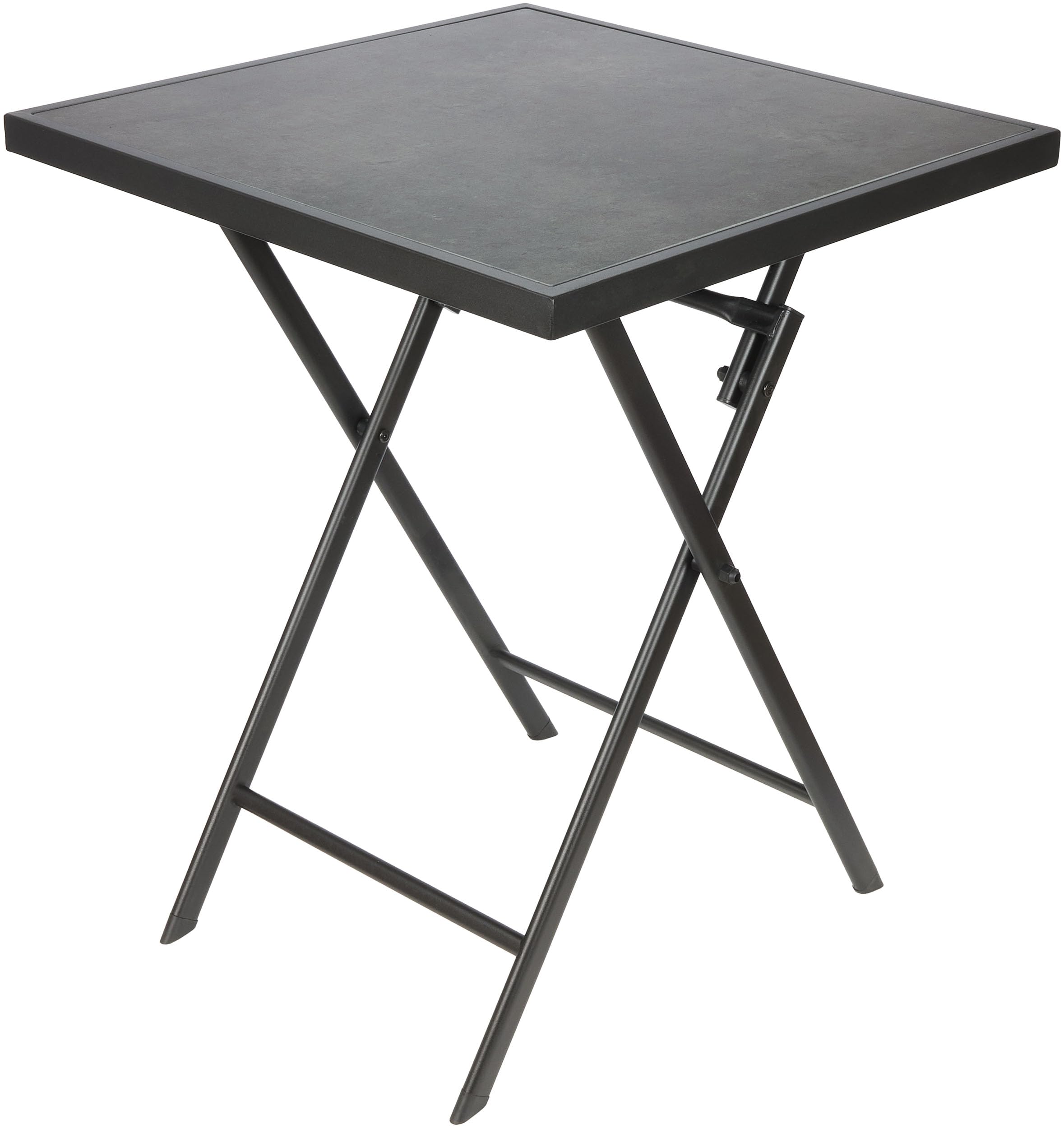 BRUBAKER Bergamo Garden Table – Bistro Table 58 x 58 cm Waterproof – Folding Side Table in Polyrattan and Metal – Square Camping Table in Stone Look for Balcony, Terrace – Grey