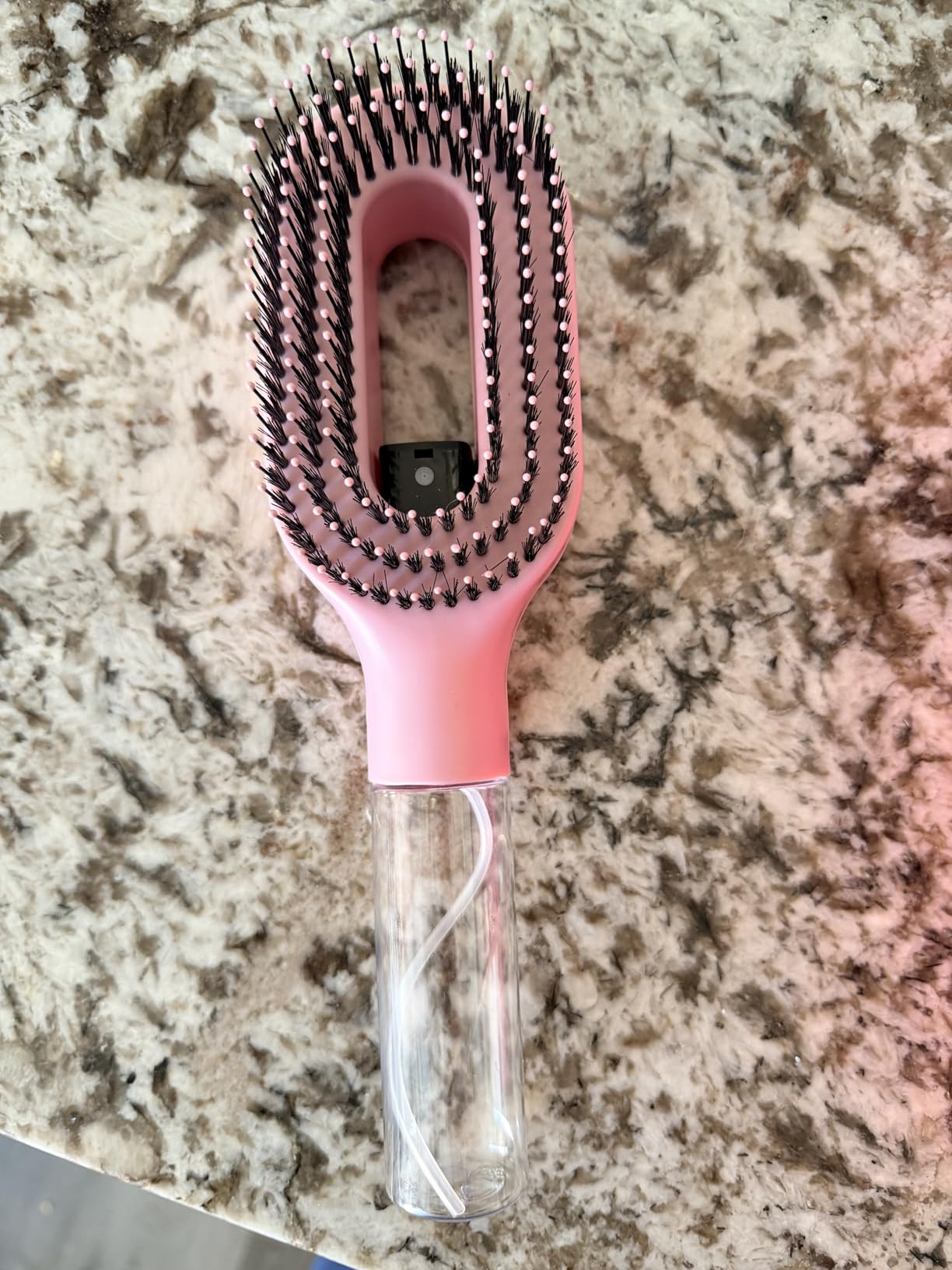 FlyLanyards 2-in-1 Detangler Hair Brush, With Built-In Mister Spray, Wet & Dry Detangling Brush for Curly, Wavy & Straight Hair | No-Tangle Anti-Frizz Hair Care Brush,Water Reservoir 50ml. (Pink)