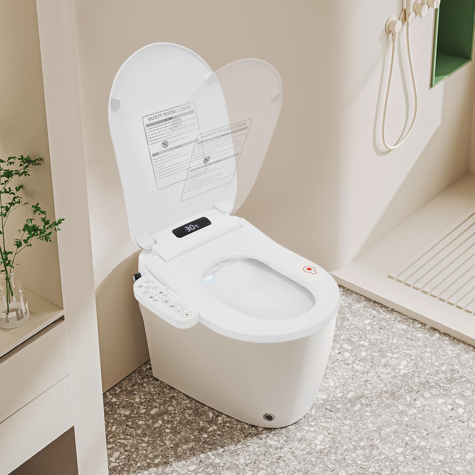 Asiento de Inodoro Inteligente, Tapa con Calefacción y Ducha, Mando Digital, Blanco, para Baño, Hotel, Uso Público y Privado, 220V EU