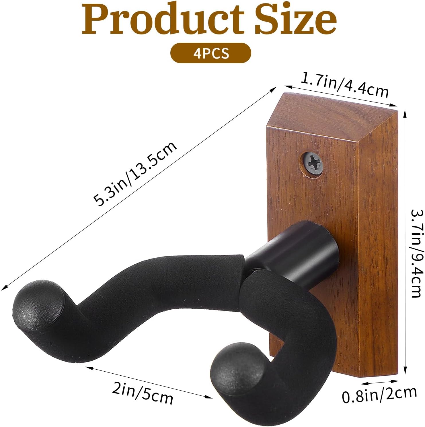 4 Pack Guitar Wall Mount, Black Walnut Wood Guitar Hanger
