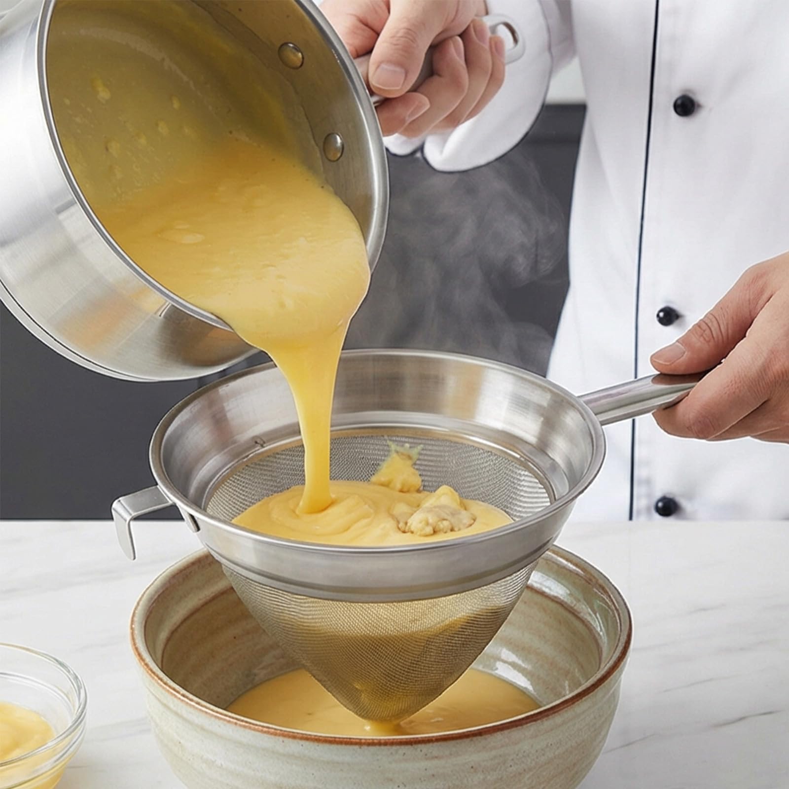 Colador cónico de acero inoxidable 304 con mango largo, tamiz de caldo de malla fina para cocina