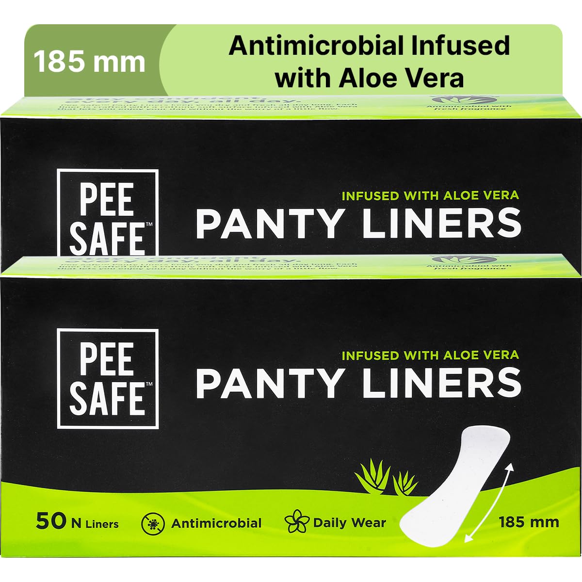 Pee Safe Panty Liners For Women Daily Use with Aloe Vera - 100 Liners | 185mm Long (Large Size) | Curvy Design For Extra Comfort | Cottony-Soft Surface| Keeps You Dry & Fresh All Day Long