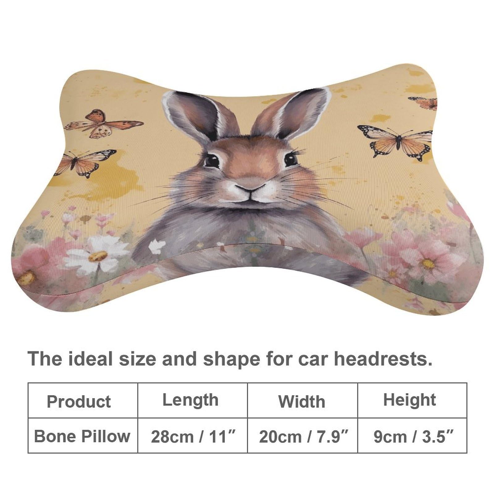 Lot de 2 coussins d'appui-tête de voiture en forme de lapin et de papillon avec housse amovible lavable pour voiture, bus, camion, confort de conduite