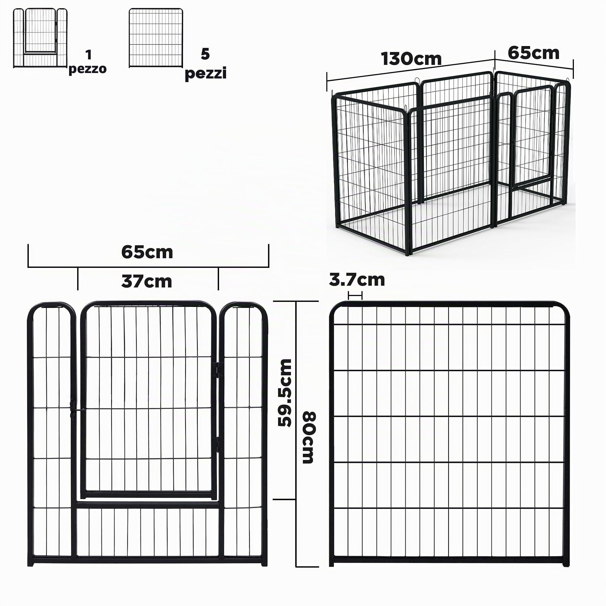ACXIN Beccucciolo di scarico per cani, pieghevole, 6 griglie, con porta, 65 x 80 cm, per interni ed esterni, nero opaco