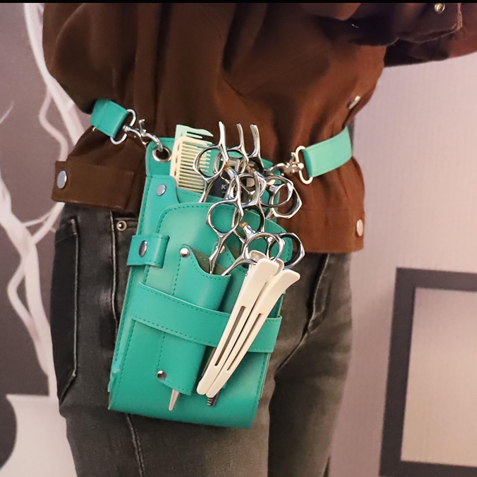 torba biodrowa dla stylistów fryzur, Profesjonalne etui na ścinanie ze skóry PU(Blue)