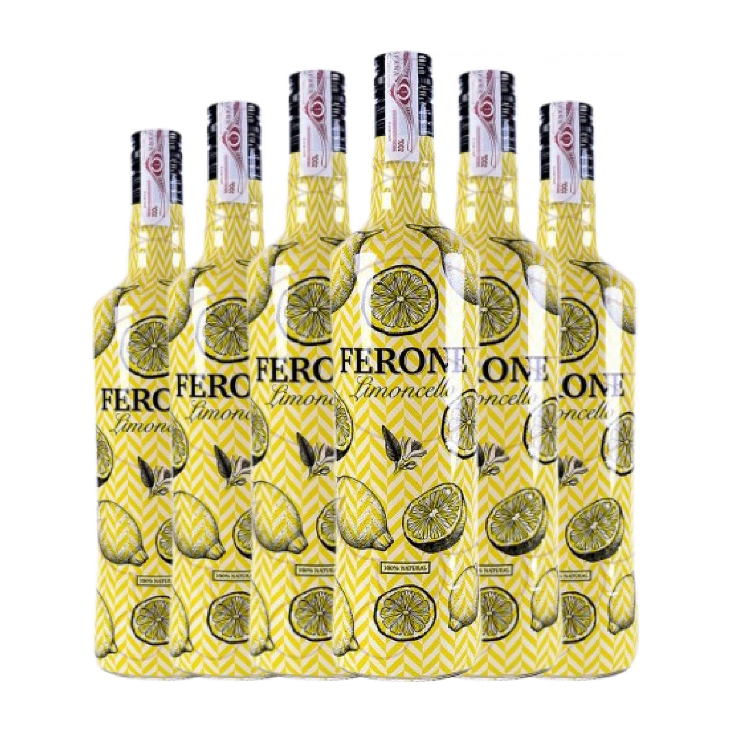 Licores Ferone Limoncello Natural Botella Misil 1 L (Caja de 6 Botella Misil de 1 L)
