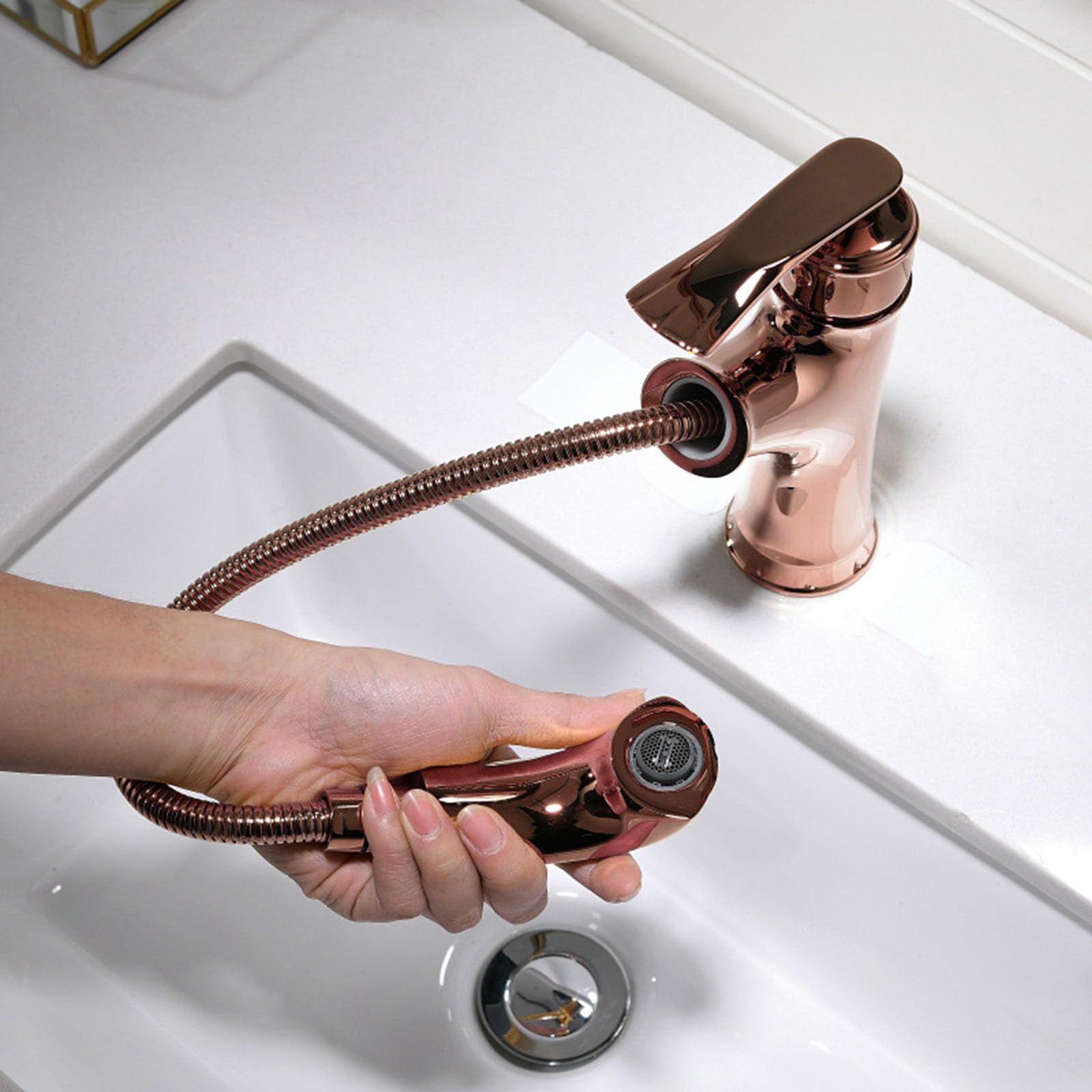 Mitigeur salle de bain chaud froid avec douchette lavabo or rose