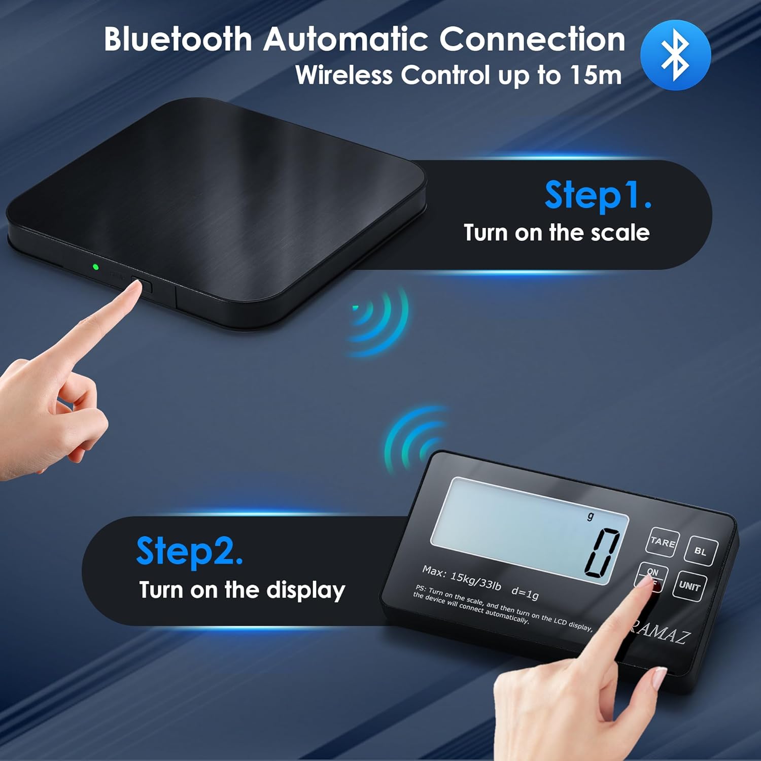 Steps to connect URAMAZ food scale and display via Bluetooth