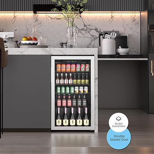 Miniatura 7 de Erivess Refrigerador compacto de bebidas, refrigerador de 126 latas3.2 pies cúbicos con puerta de vidrio para refrescos, dispensador de bebidas