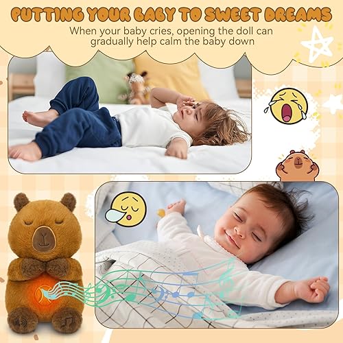 Miniatura 2 de Capybara - Juguete de peluche para bebé, máquina de sonido relajante con luces de música y movimiento de respiración realista, regalos de peluche
