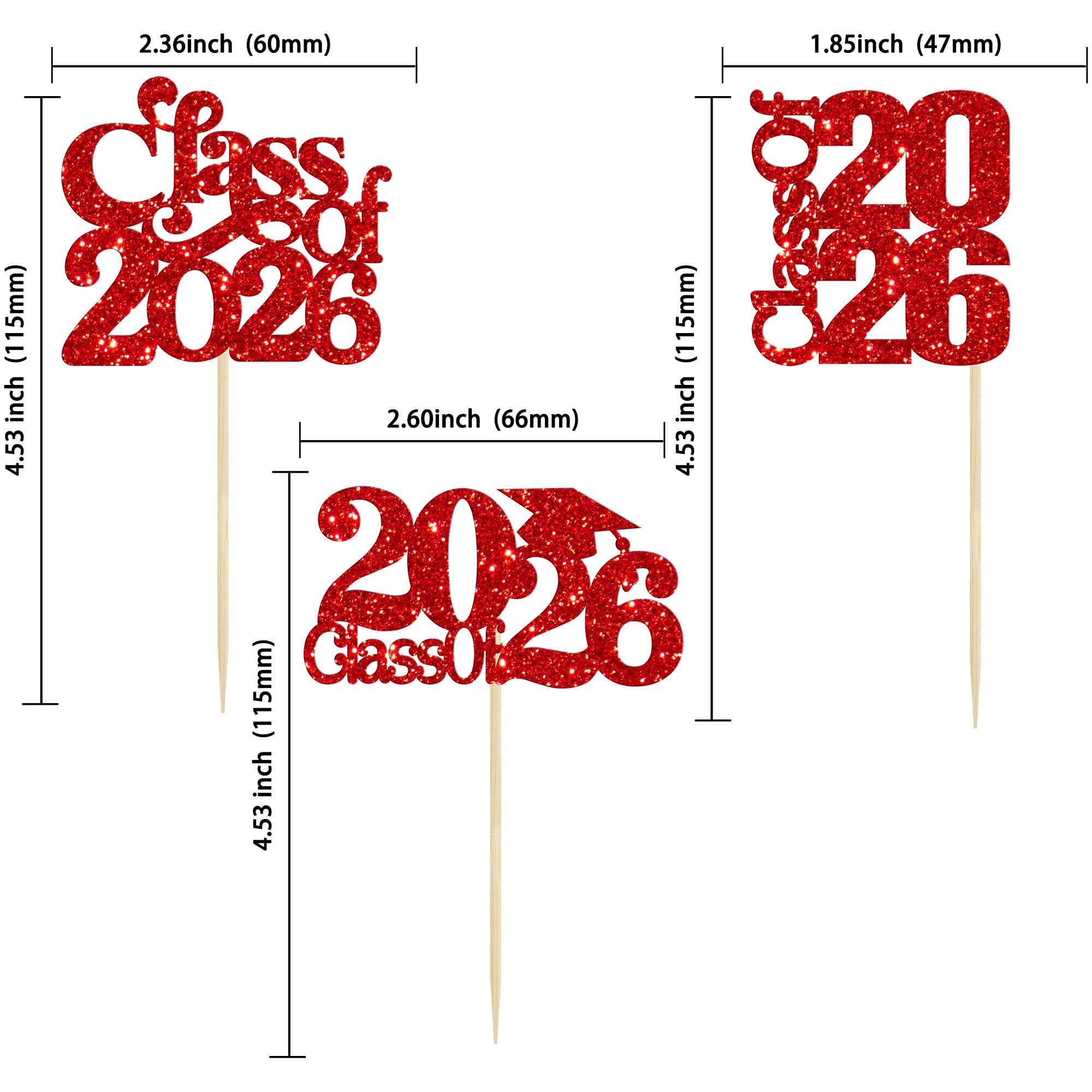 30 Pack 2026 Graduation Cap Cupcake Toppers Class of 2026 Cupcake Picks University Graduation Cake Decorations for 2026 Grad Theme Party Supplies Red - Image 2