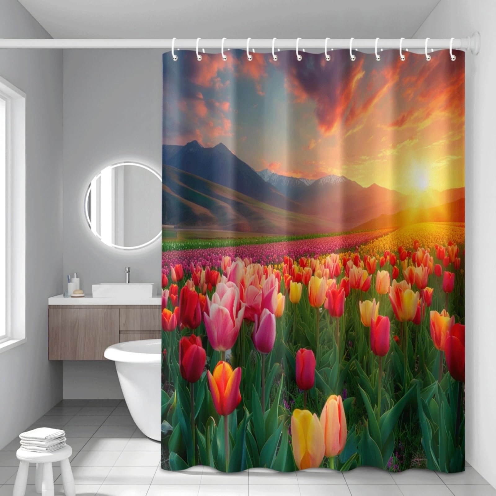 Rideau de douche en polyester de qualité supérieure motif montagne rose