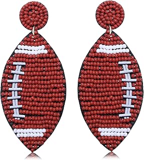 Beaded Football Earrings Handmade Cute Baseball Basketball Softball Soccer Teardrop Dangle Earrings Fun Play Ball Game Dan...