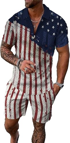 Miniatura 52 de Conjunto deportivo de 2 piezas para hombre, conjunto de pantalones cortos de verano de moda, camiseta polo casual de manga corta y pantalones cortos