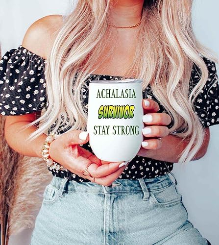 Miniatura 3 de Funny Gift Achalasia Survivor Gift, Great Father's Day Gift for Dad - Lime Green Ribbon Warrior Quote on Large 12 Oz White Stainless Steel Wine