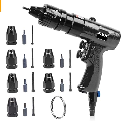 Herramienta de remache neumática Herramienta neumática de ajuste de tuerca de remache con cambio rápido M3 M4 M5 6-32 10-24 3/16 6 piezas mandriles