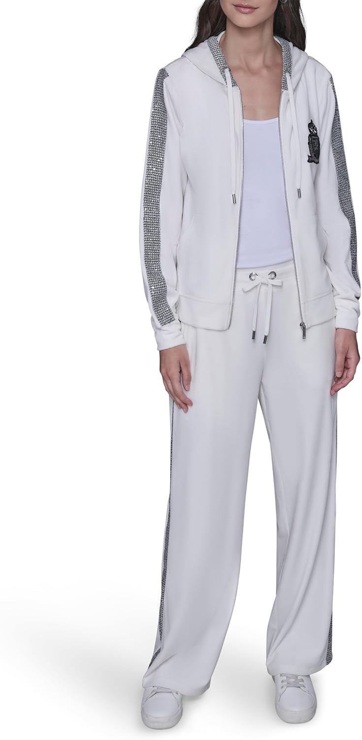 KARL LAGERFELD womens Long Sleeve Athleisure Varsity Patch Velour Jacket - Image 2