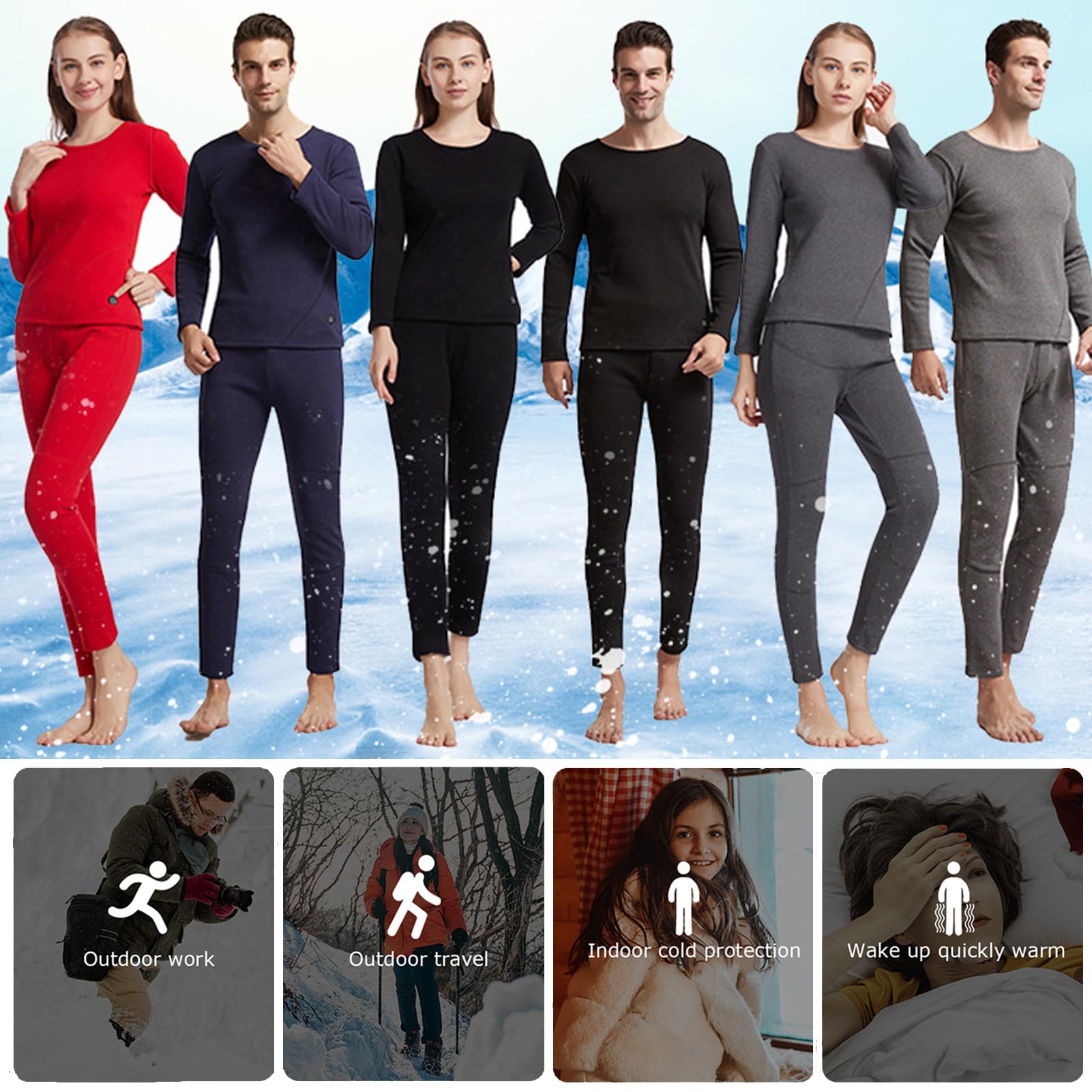 Ropa Interior con Calefacción Eléctrica para Hombres, Camisa Térmica con Calefacción De Invierno Y Calzoncillos Largos para Pesca, Esquí, Senderismo, Ropa Calentada,XS, Gray Top