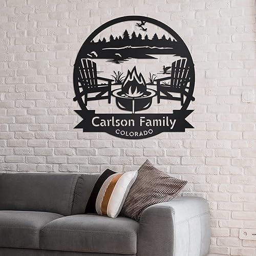 Miniatura 3 de RealSteel Monograma Lake Campfire, decoración de letrero de metal, decoración personalizada para el hogar y la pared, letrero personalizado,
