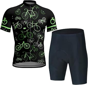 Mens Cycling Jersey Set Road Bike Jersey Zip Pocket Short Sleeve Cycling Clothing 9D Padded Bib Shorts