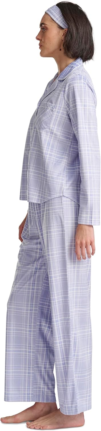 Karen Neuburger womens Long Sleeve Minky Fleece Notch Collar Top and Pant Pajama Set With Matching Headband - Image 3