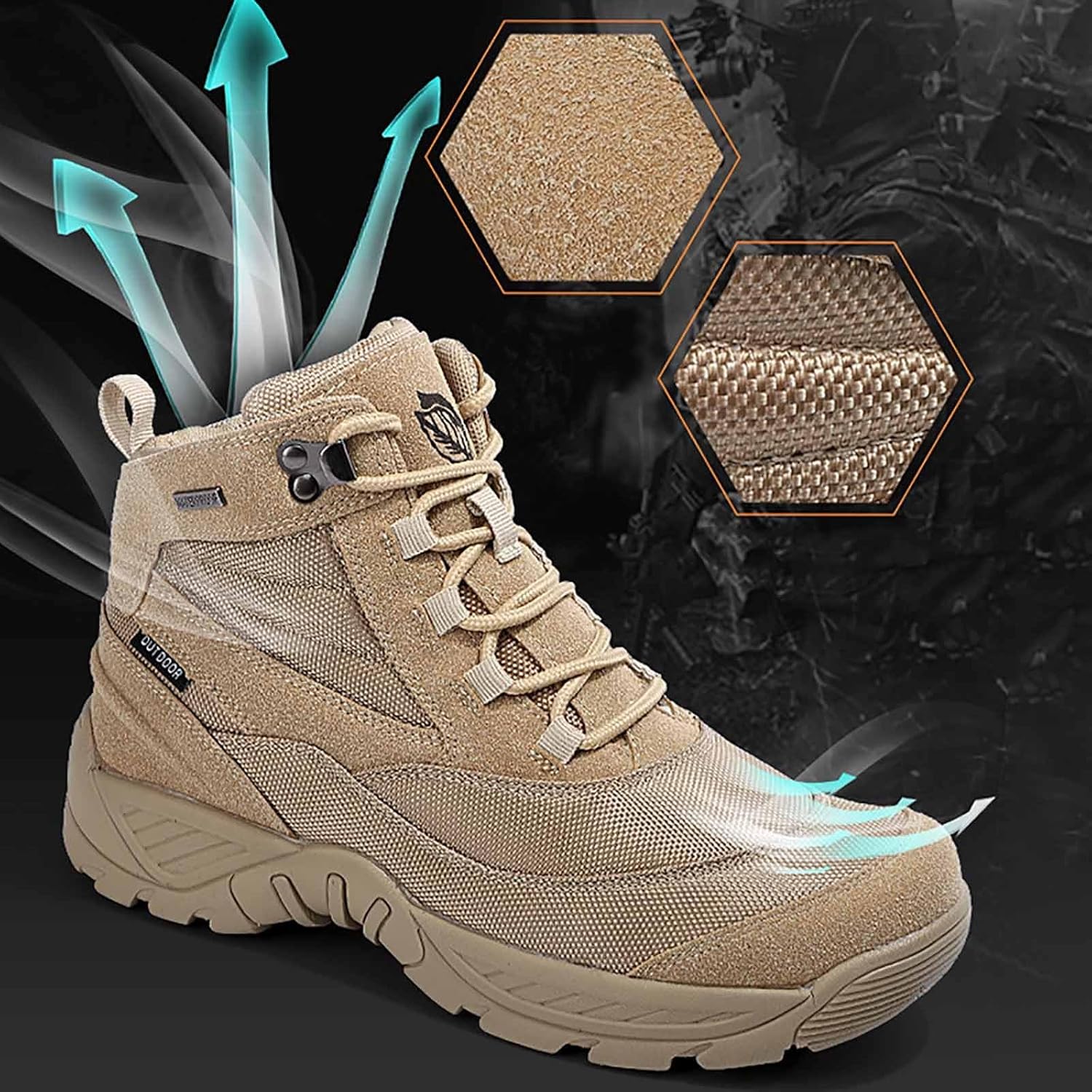 CLSQLXYJZC Outdoor Men's Tactical Military Combat Boots, Water Resistant Lightweight Hiking Boots Durable Suede Leather Military Work Boots Breathable Desert Boots