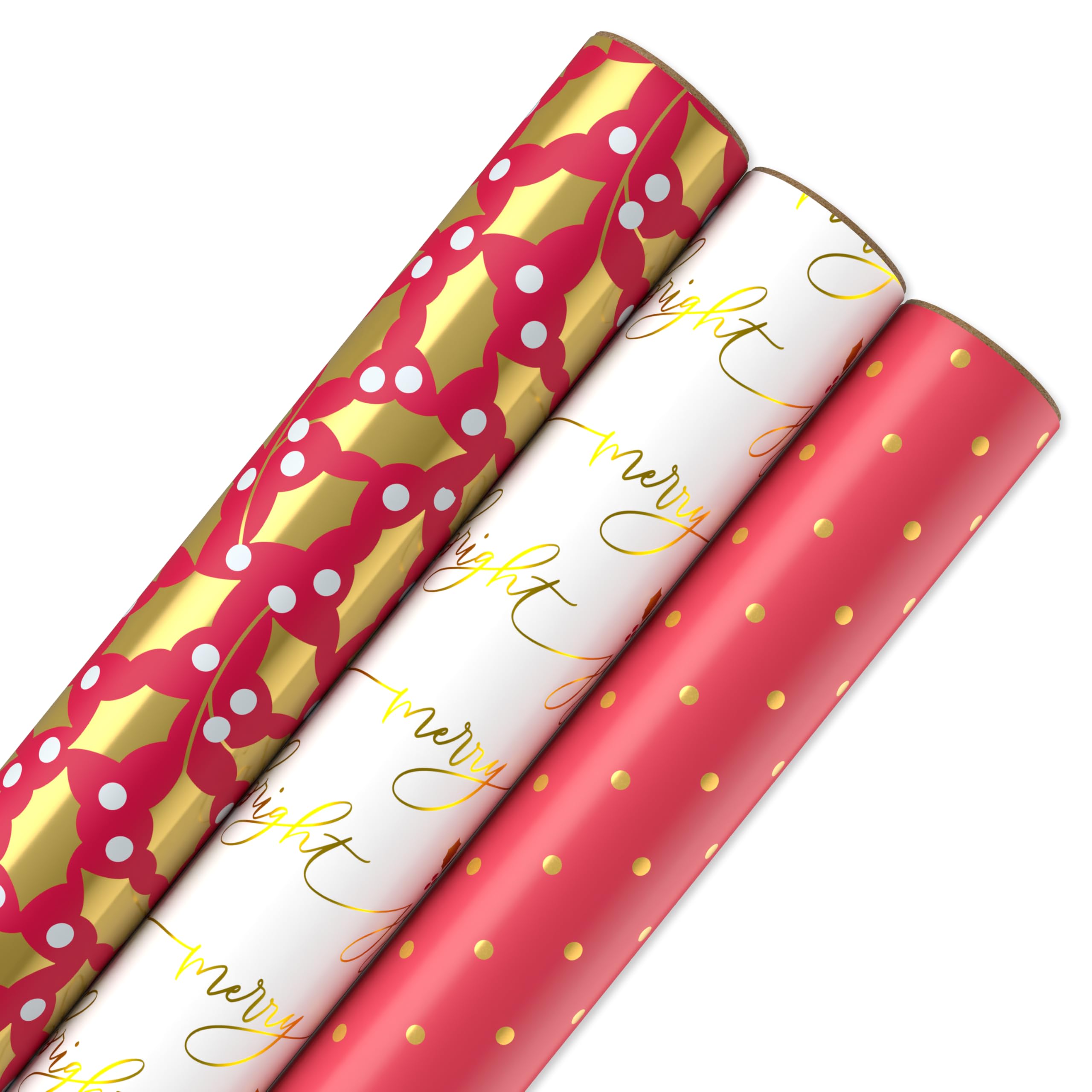 Papyrus Rouleaux de papier cadeau de Noël, verdure, lettrage et pois (3 rouleaux, 2,5 m²)