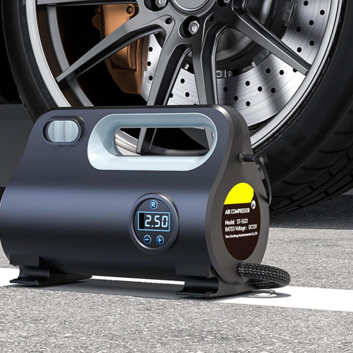 HOMSFOU Compresor de Aire Portátil para Coche y Bicicleta Pantalla Digital, Bomba de Neumáticos 120w Dc12v, Material Abs, Inflador Multifunción para Uso en Carretera