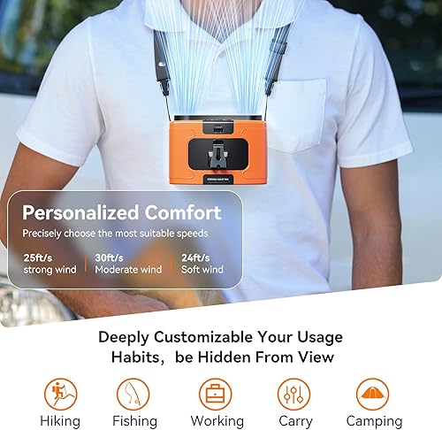 Miniatura 2 de Ventilador de cintura personal de 10000 mAh, clip recargable por USB para trabajar, 10 velocidades y enfriamiento 40 horas y prevención de golpes de