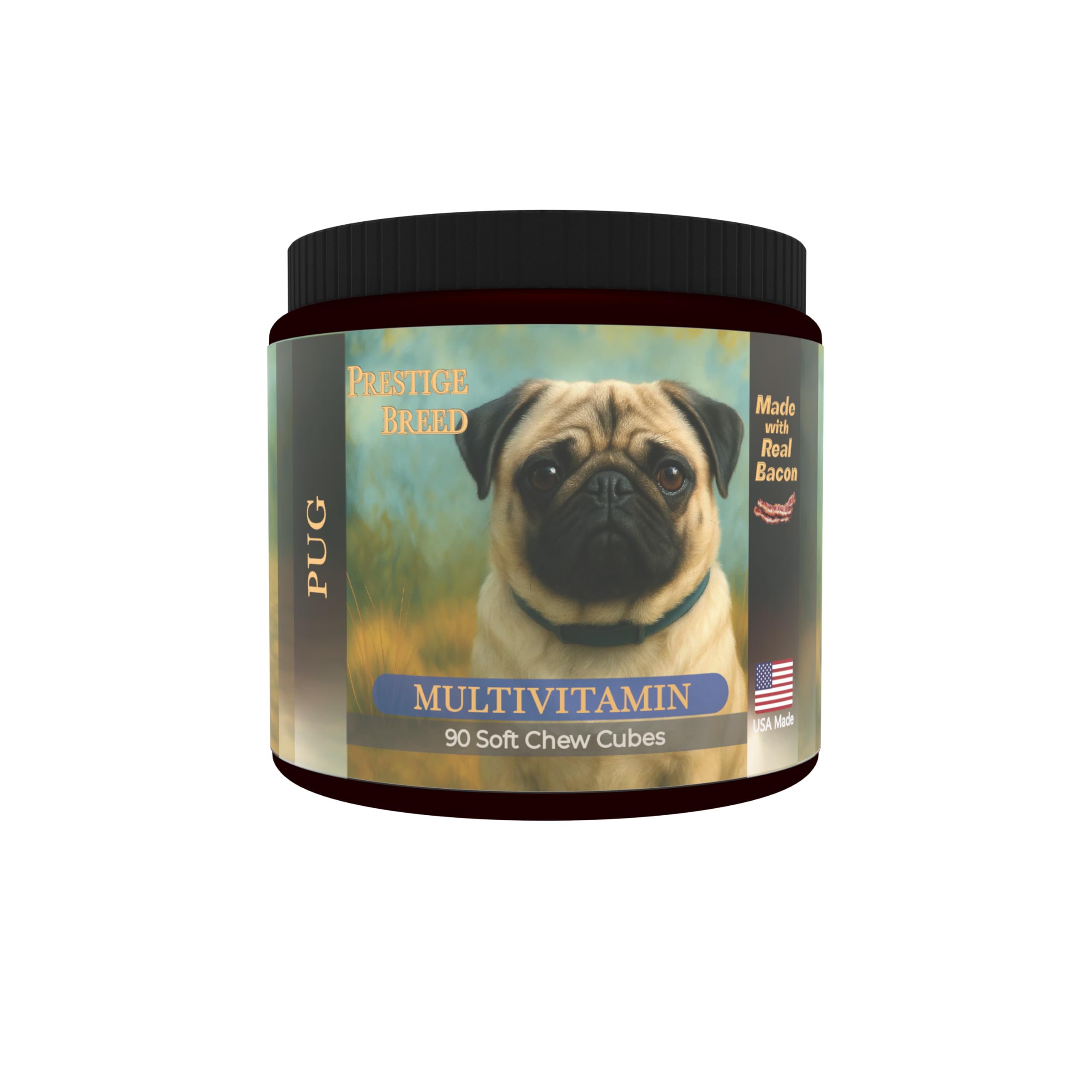Prestige Breed Multivitamins, Balanced Nutrition for Your Pug, 90 Count, Made in the USA with Real Bacon