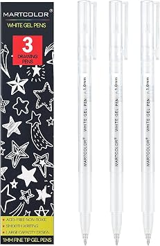 MARTCOLOR White Gel Pens, 1mm Fine Point Gel Ink Pen Opaque Archival Ink Pens for Black Paper Drawing, Sketching, Illustration, Card Making, Bullet Journaling, 3 Pack