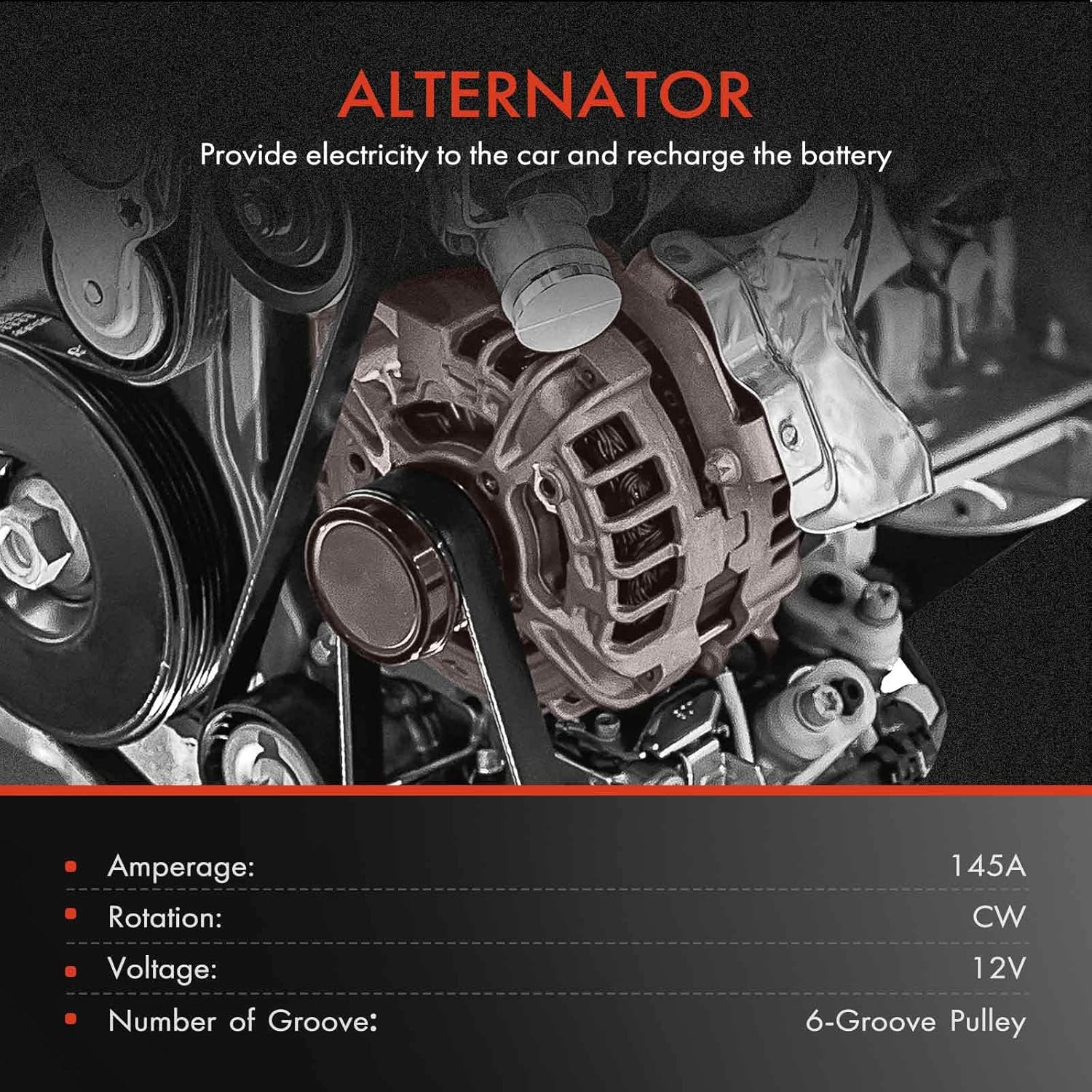 A-Premium Alternator Compatible with Chevy Silverado, Tahoe, Suburban & GMC Sierra, Yukon & Cadillac Escalade & Buick Rainier, 145Amp 12V, Replace# 10464476, 15226003, 15754097M, 19151921