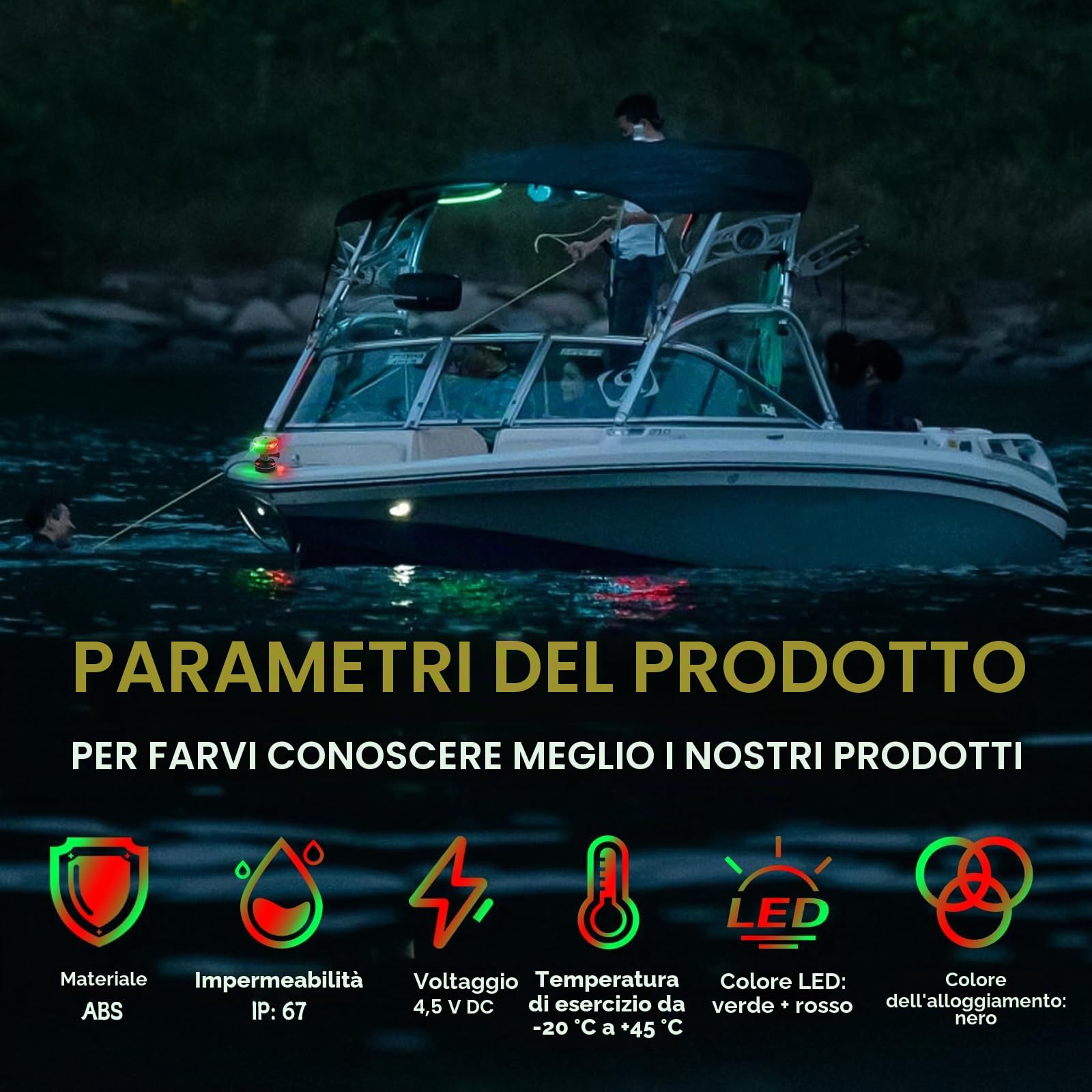 Luci di navigazione per barca, luci di navigazione a LED per prua rosse e verdi, luci di navigazione marine, luci di poppa, impermeabili IP67