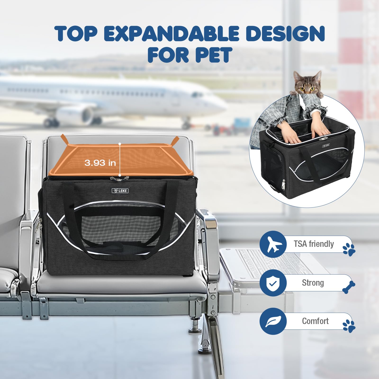 Lekereise Top-erweiterbare Haustier-Tragetasche, 43,2 x 27,9 x 24,1 cm, Alaska, hawaiianische Fluggesellschaft zugelassen, unter dem Sitz bis zu 5,4 kg, stabile Auto-Reisetasche für kleine Hunde und