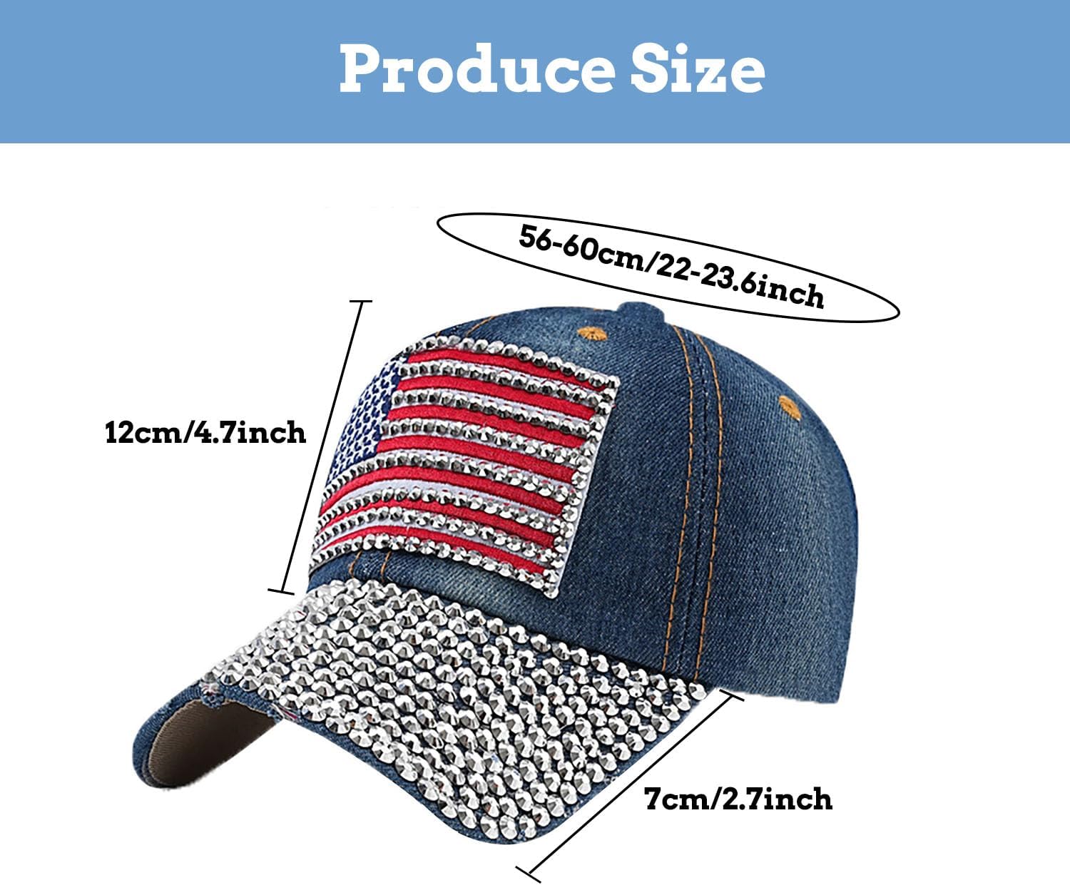 Denim Baseball Cap Rhinestone Sun Visor Hats Adjustable Shiny Bling Jeans Hat for Women Men - Image 6