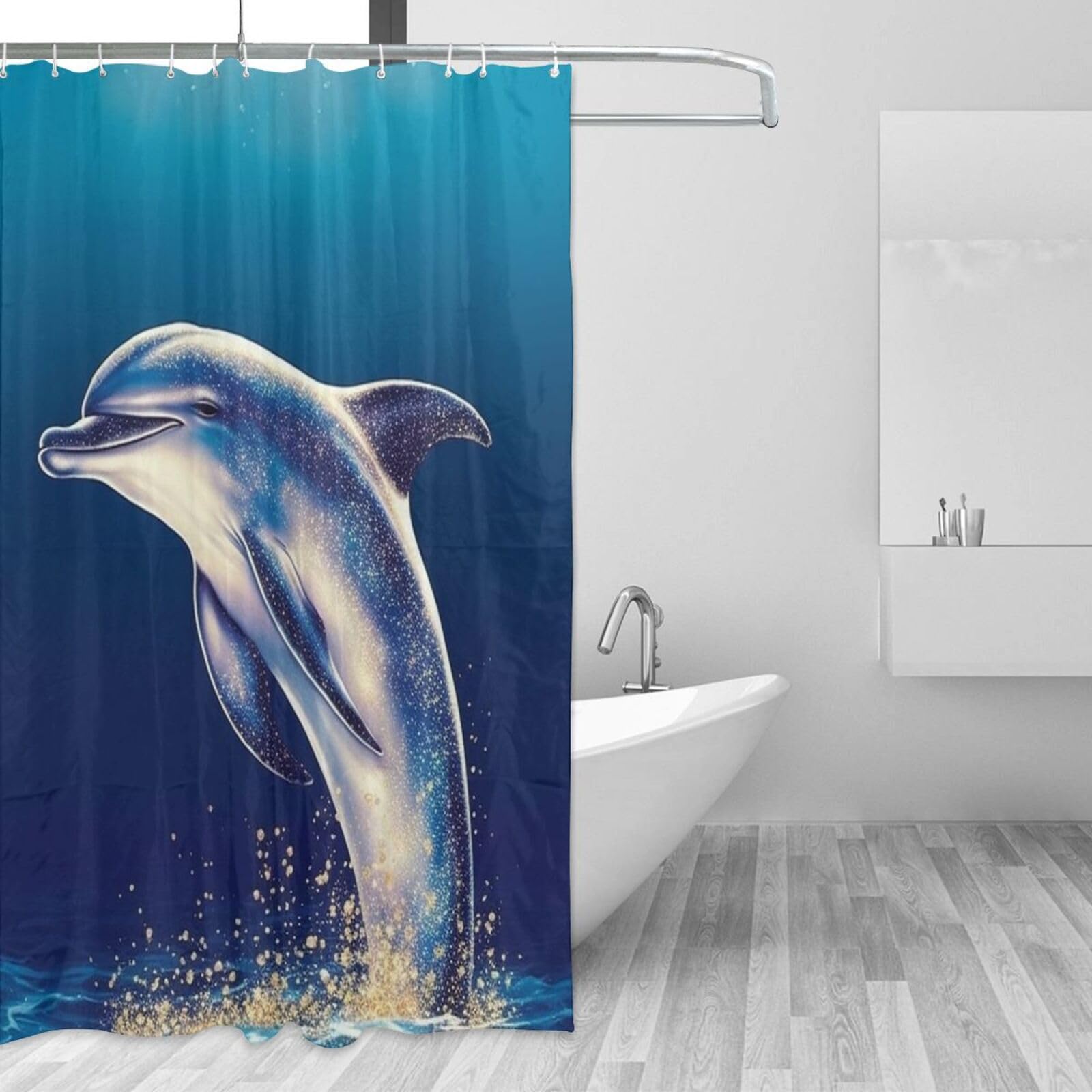 Rideau de douche dauphin en tissu imperméable 183x183 cm avec 12 crochets pour salle de bain moderne
