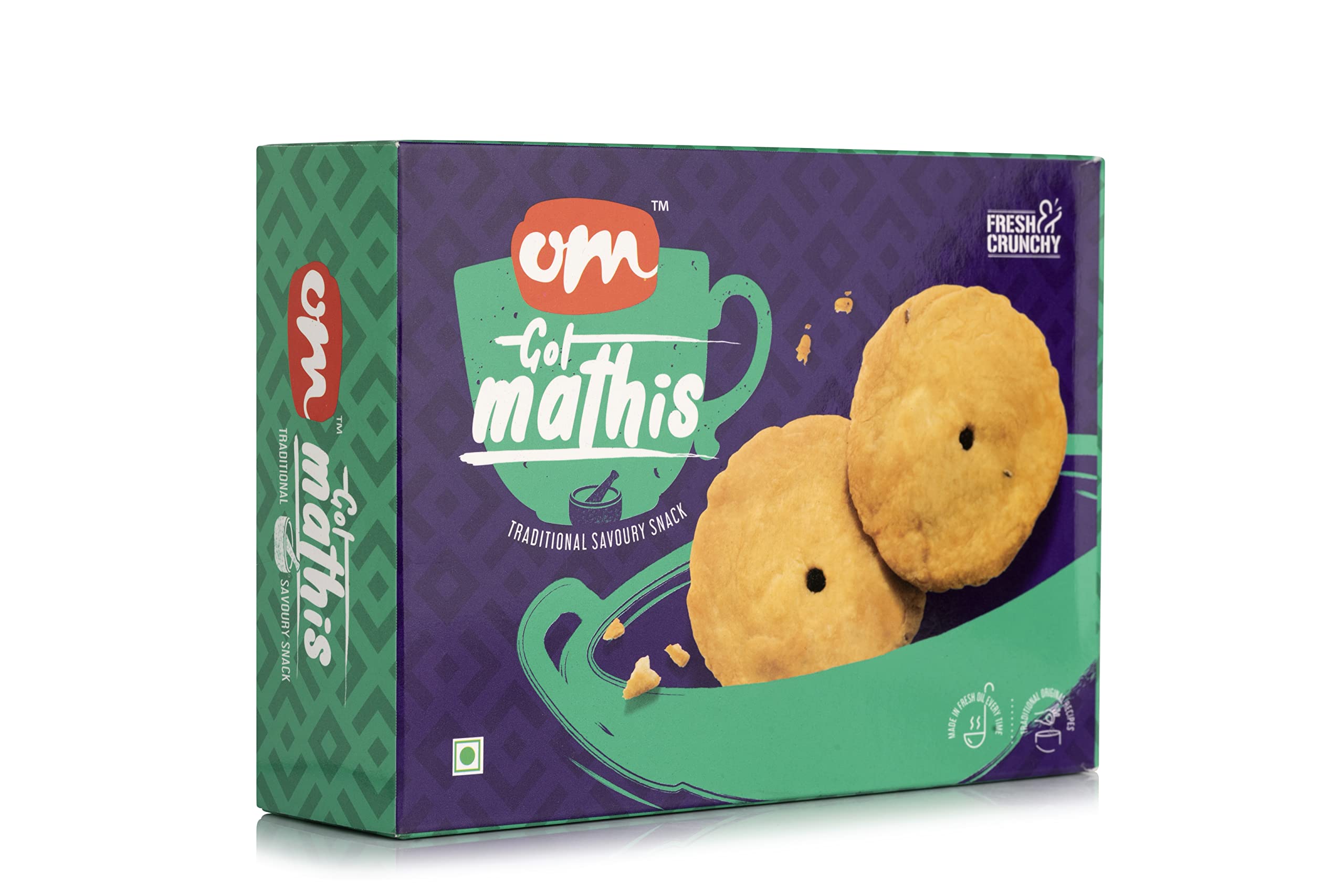 Om Sweets & Snacks Mathi | Gol Mathi | Mathri Gujarati Snacks | Indian Tea Time Crunchy Party Snack | Namkeen Mathi | Healthy Snack | Mathri | Delightfully Ready To Eat | Namkeen & Savouries | Pack Of 2 X 300g